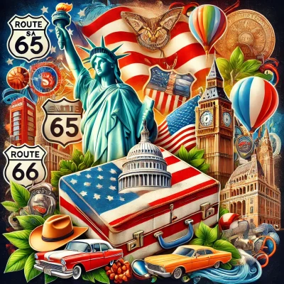 DALL·E 2024-12-14 20.11.16 - A vibrant and artistic collage representing the United States as a travel destination. The collage includes iconic landmarks such as the Statue of Lib